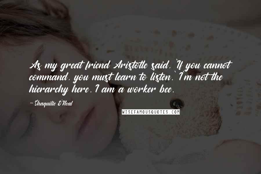 Shaquille O'Neal Quotes: As my great friend Aristotle said, 'If you cannot command, you must learn to listen.' I'm not the hierarchy here. I am a worker bee.