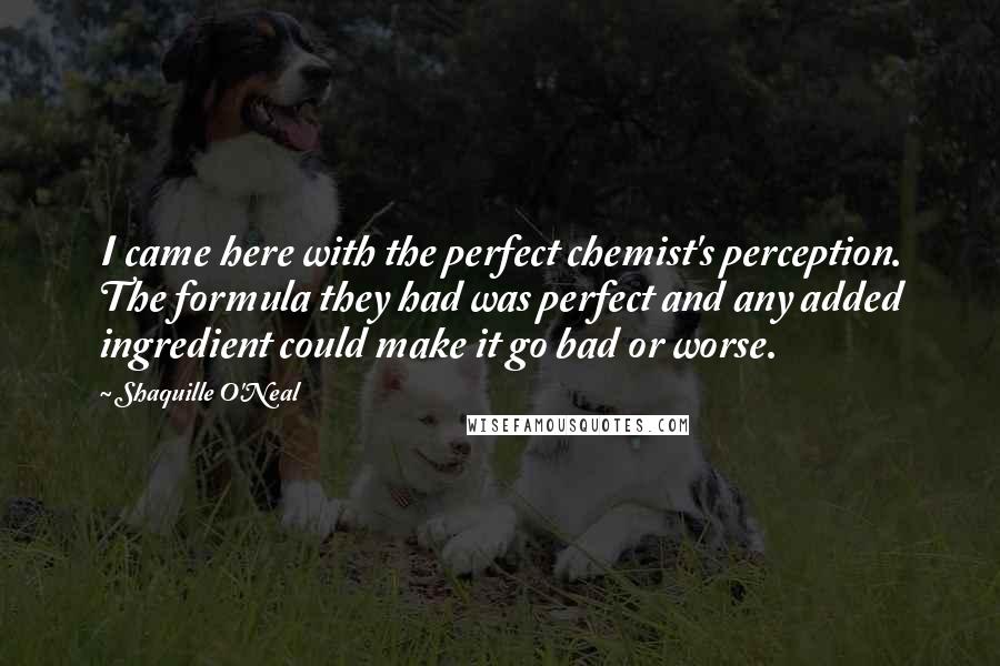 Shaquille O'Neal Quotes: I came here with the perfect chemist's perception. The formula they had was perfect and any added ingredient could make it go bad or worse.