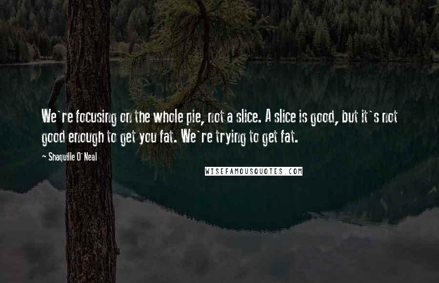 Shaquille O'Neal Quotes: We're focusing on the whole pie, not a slice. A slice is good, but it's not good enough to get you fat. We're trying to get fat.