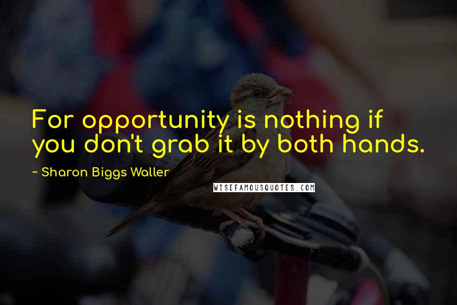 Sharon Biggs Waller Quotes: For opportunity is nothing if you don't grab it by both hands.