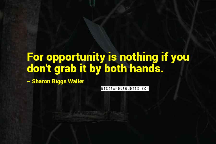 Sharon Biggs Waller Quotes: For opportunity is nothing if you don't grab it by both hands.