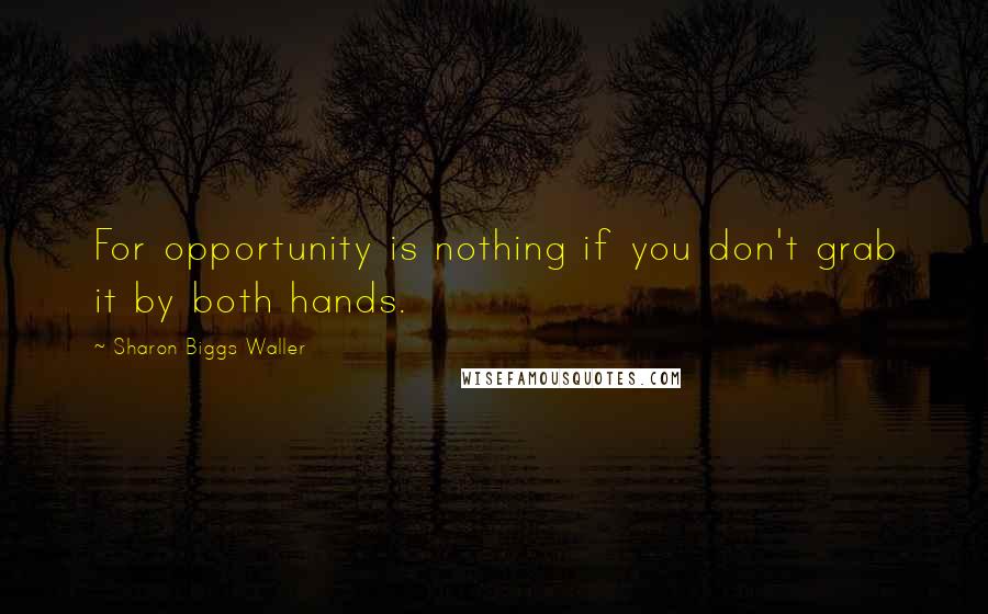 Sharon Biggs Waller Quotes: For opportunity is nothing if you don't grab it by both hands.