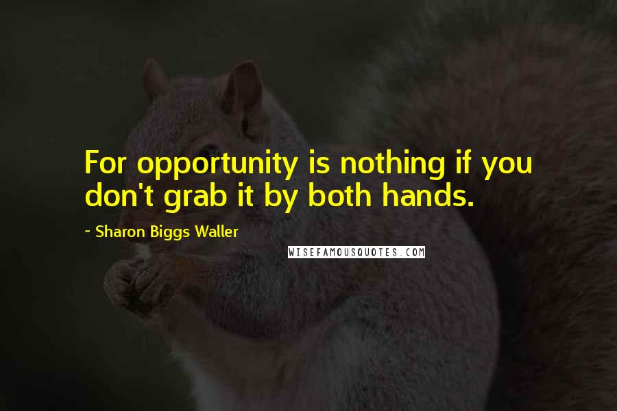 Sharon Biggs Waller Quotes: For opportunity is nothing if you don't grab it by both hands.