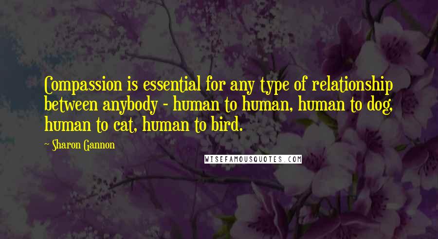 Sharon Gannon Quotes: Compassion is essential for any type of relationship between anybody - human to human, human to dog, human to cat, human to bird.