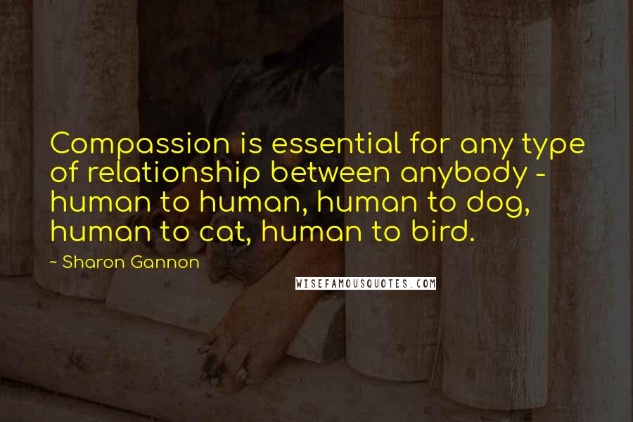 Sharon Gannon Quotes: Compassion is essential for any type of relationship between anybody - human to human, human to dog, human to cat, human to bird.