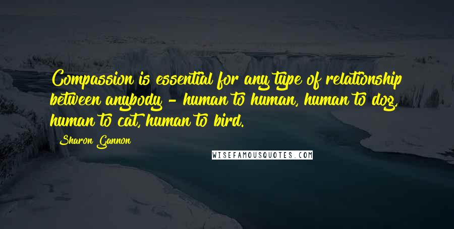 Sharon Gannon Quotes: Compassion is essential for any type of relationship between anybody - human to human, human to dog, human to cat, human to bird.