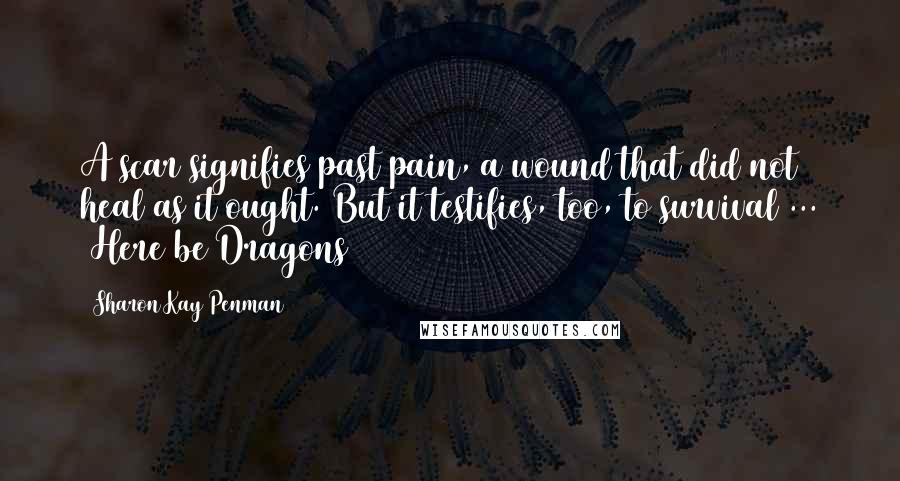 Sharon Kay Penman Quotes: A scar signifies past pain, a wound that did not heal as it ought. But it testifies, too, to survival ... (Here be Dragons)