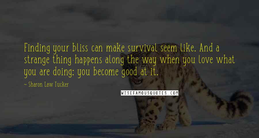 Sharon Law Tucker Quotes: Finding your bliss can make survival seem like. And a strange thing happens along the way when you love what you are doing: you become good at it.