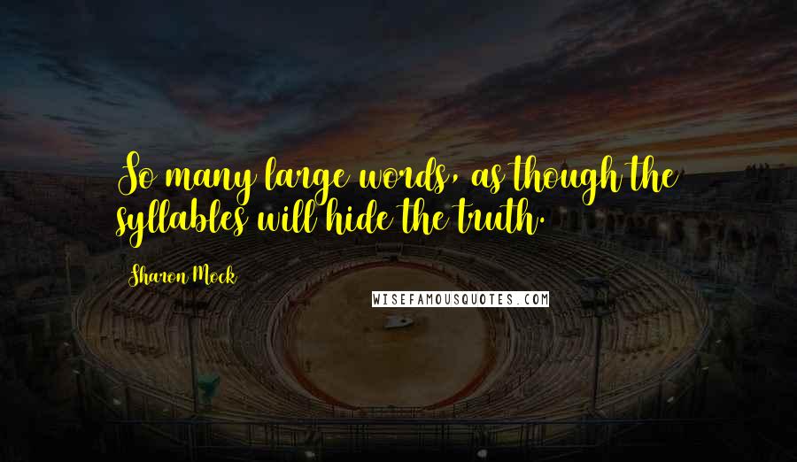 Sharon Mock Quotes: So many large words, as though the syllables will hide the truth.