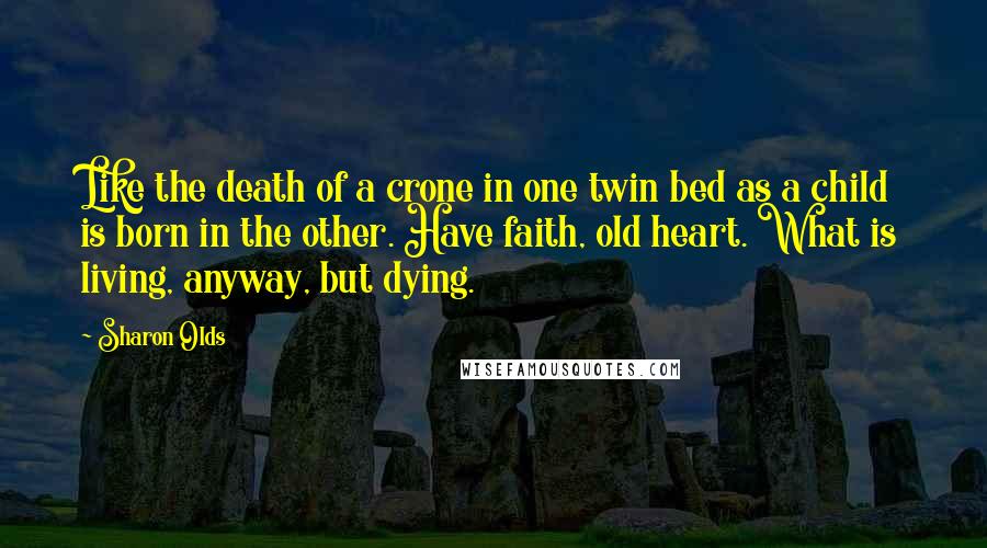 Sharon Olds Quotes: Like the death of a crone in one twin bed as a child is born in the other. Have faith, old heart. What is living, anyway, but dying.