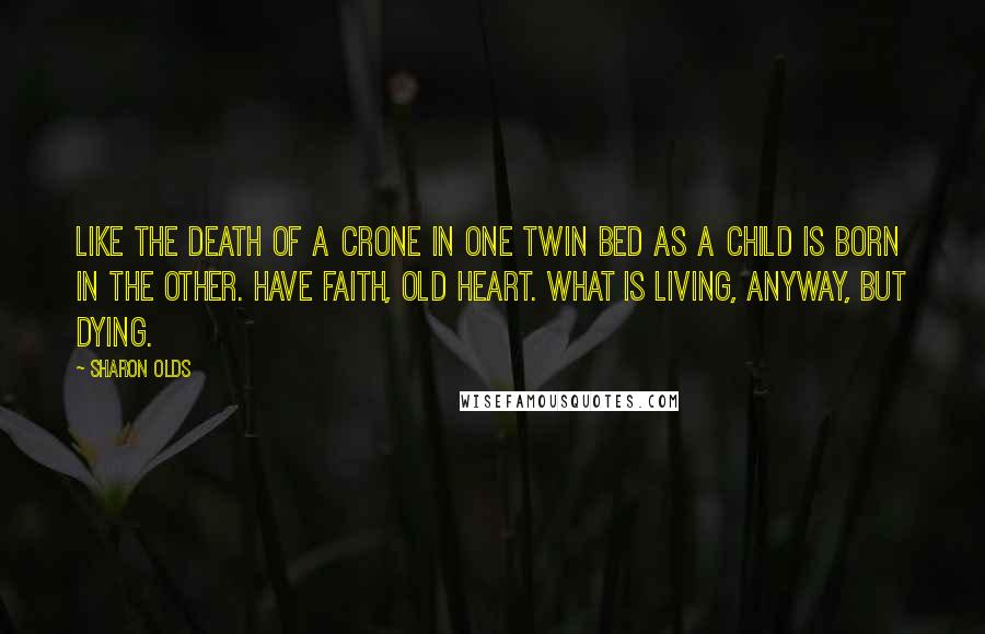 Sharon Olds Quotes: Like the death of a crone in one twin bed as a child is born in the other. Have faith, old heart. What is living, anyway, but dying.