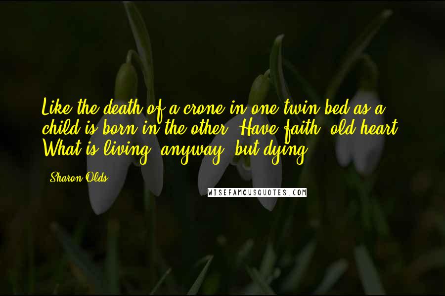 Sharon Olds Quotes: Like the death of a crone in one twin bed as a child is born in the other. Have faith, old heart. What is living, anyway, but dying.