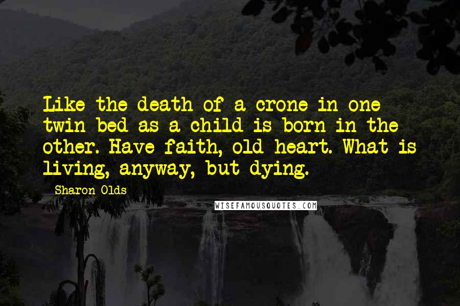 Sharon Olds Quotes: Like the death of a crone in one twin bed as a child is born in the other. Have faith, old heart. What is living, anyway, but dying.