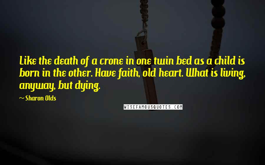 Sharon Olds Quotes: Like the death of a crone in one twin bed as a child is born in the other. Have faith, old heart. What is living, anyway, but dying.