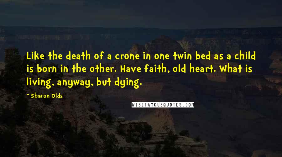 Sharon Olds Quotes: Like the death of a crone in one twin bed as a child is born in the other. Have faith, old heart. What is living, anyway, but dying.