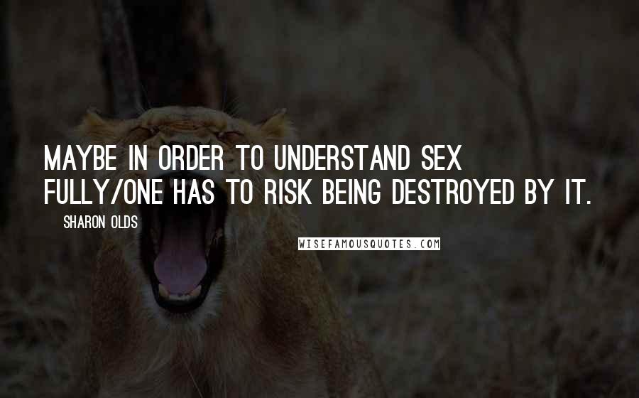 Sharon Olds Quotes: Maybe in order to understand sex fully/one has to risk being destroyed by it.