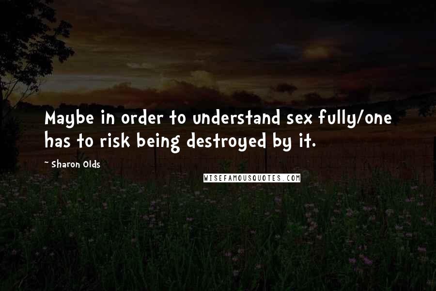 Sharon Olds Quotes: Maybe in order to understand sex fully/one has to risk being destroyed by it.