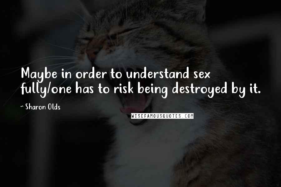 Sharon Olds Quotes: Maybe in order to understand sex fully/one has to risk being destroyed by it.