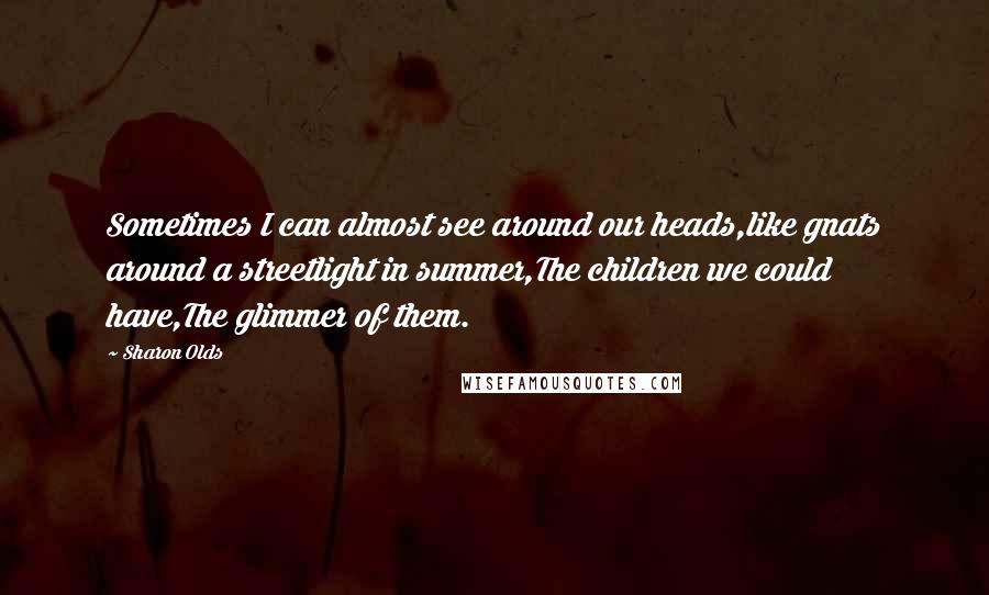 Sharon Olds Quotes: Sometimes I can almost see around our heads,like gnats around a streetlight in summer,The children we could have,The glimmer of them.