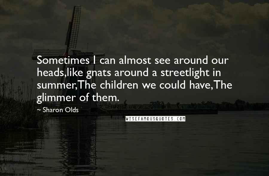 Sharon Olds Quotes: Sometimes I can almost see around our heads,like gnats around a streetlight in summer,The children we could have,The glimmer of them.