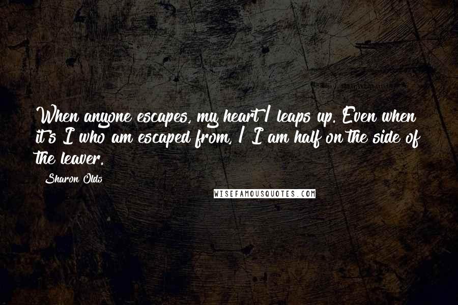 Sharon Olds Quotes: When anyone escapes, my heart / leaps up. Even when it's I who am escaped from, / I am half on the side of the leaver.