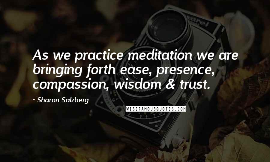 Sharon Salzberg Quotes: As we practice meditation we are bringing forth ease, presence, compassion, wisdom & trust.