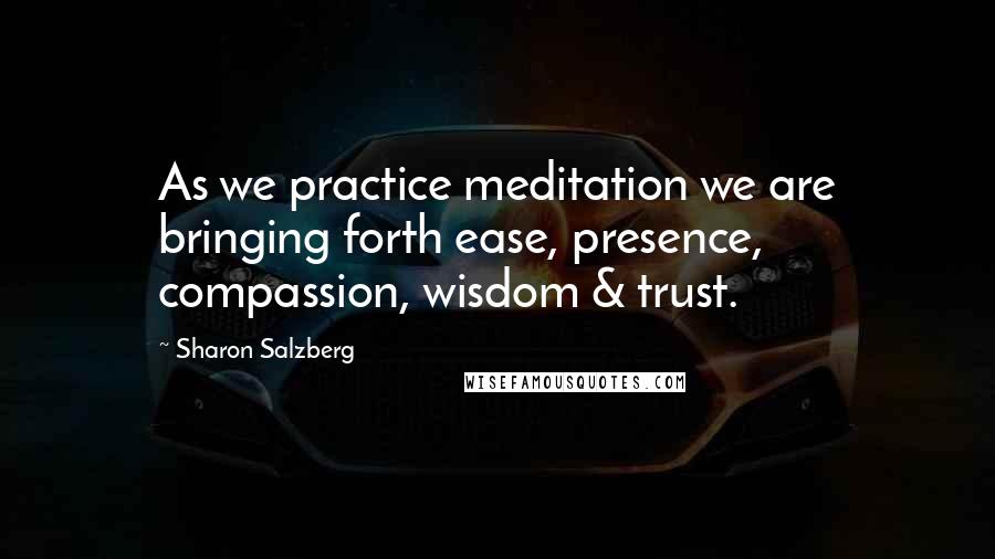 Sharon Salzberg Quotes: As we practice meditation we are bringing forth ease, presence, compassion, wisdom & trust.