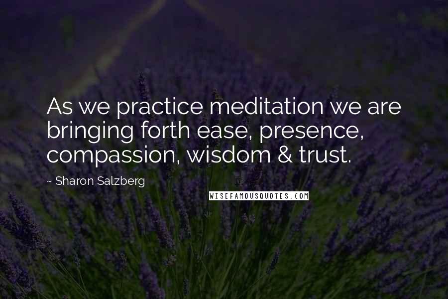 Sharon Salzberg Quotes: As we practice meditation we are bringing forth ease, presence, compassion, wisdom & trust.