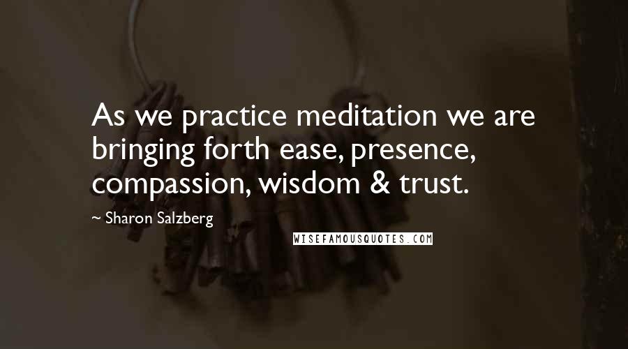 Sharon Salzberg Quotes: As we practice meditation we are bringing forth ease, presence, compassion, wisdom & trust.