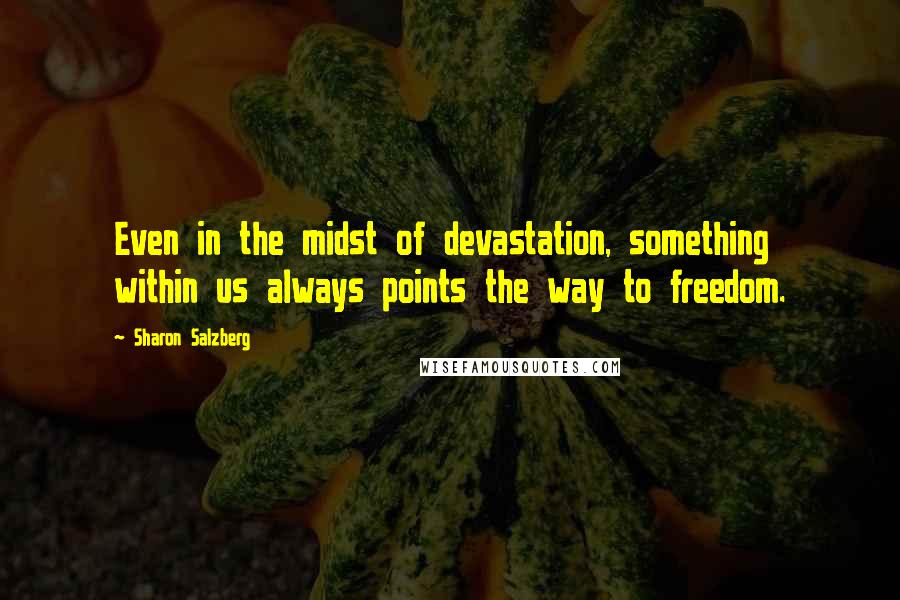 Sharon Salzberg Quotes: Even in the midst of devastation, something within us always points the way to freedom.