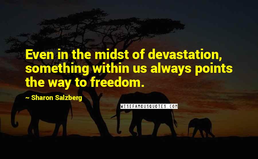 Sharon Salzberg Quotes: Even in the midst of devastation, something within us always points the way to freedom.