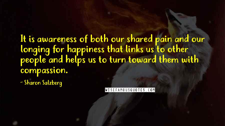 Sharon Salzberg Quotes: It is awareness of both our shared pain and our longing for happiness that links us to other people and helps us to turn toward them with compassion.