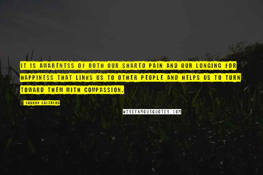 Sharon Salzberg Quotes: It is awareness of both our shared pain and our longing for happiness that links us to other people and helps us to turn toward them with compassion.