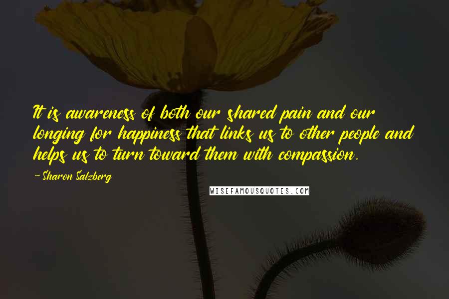 Sharon Salzberg Quotes: It is awareness of both our shared pain and our longing for happiness that links us to other people and helps us to turn toward them with compassion.