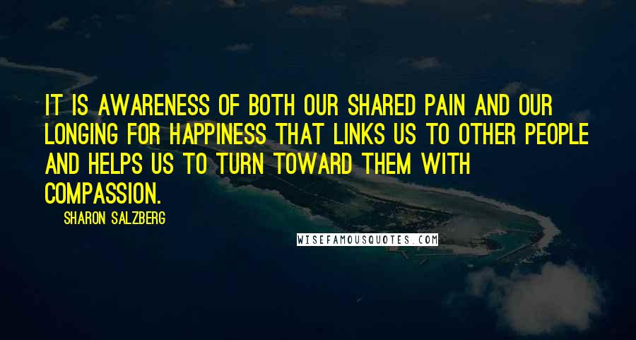 Sharon Salzberg Quotes: It is awareness of both our shared pain and our longing for happiness that links us to other people and helps us to turn toward them with compassion.