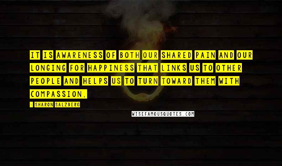 Sharon Salzberg Quotes: It is awareness of both our shared pain and our longing for happiness that links us to other people and helps us to turn toward them with compassion.