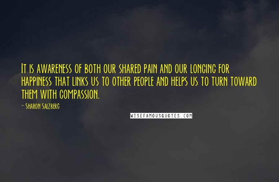 Sharon Salzberg Quotes: It is awareness of both our shared pain and our longing for happiness that links us to other people and helps us to turn toward them with compassion.