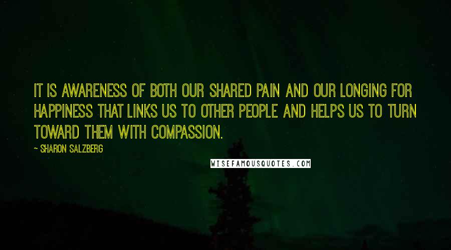 Sharon Salzberg Quotes: It is awareness of both our shared pain and our longing for happiness that links us to other people and helps us to turn toward them with compassion.