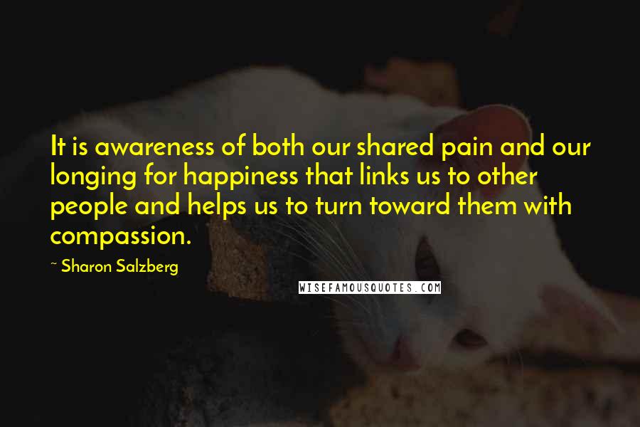 Sharon Salzberg Quotes: It is awareness of both our shared pain and our longing for happiness that links us to other people and helps us to turn toward them with compassion.