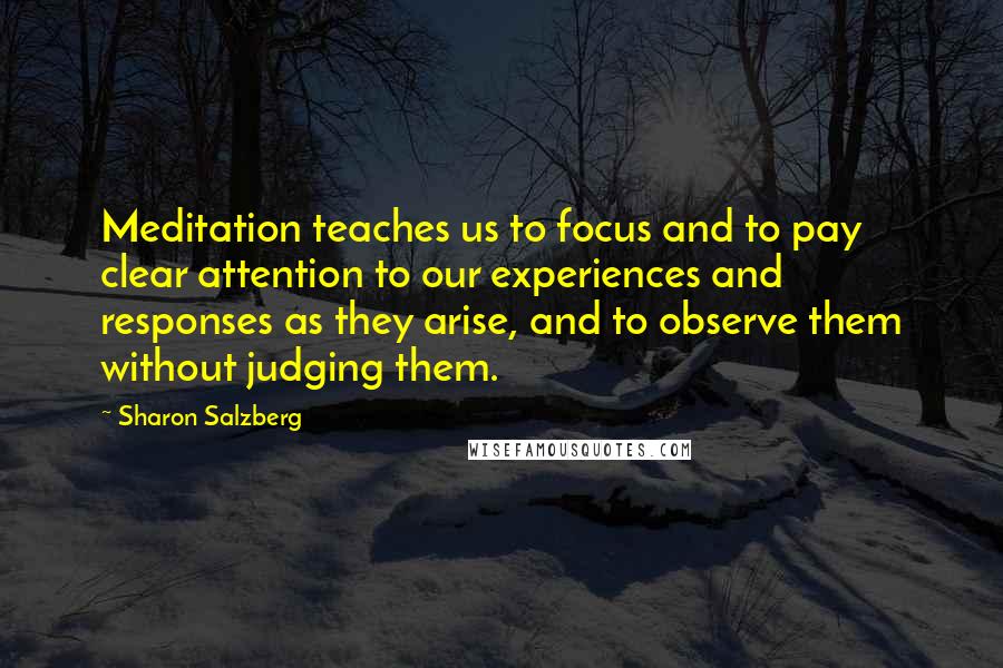 Sharon Salzberg Quotes: Meditation teaches us to focus and to pay clear attention to our experiences and responses as they arise, and to observe them without judging them.