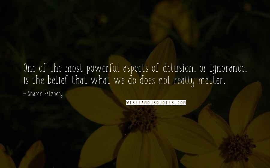 Sharon Salzberg Quotes: One of the most powerful aspects of delusion, or ignorance, is the belief that what we do does not really matter.