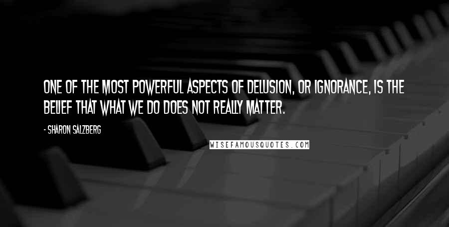 Sharon Salzberg Quotes: One of the most powerful aspects of delusion, or ignorance, is the belief that what we do does not really matter.
