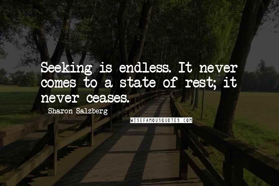 Sharon Salzberg Quotes: Seeking is endless. It never comes to a state of rest; it never ceases.