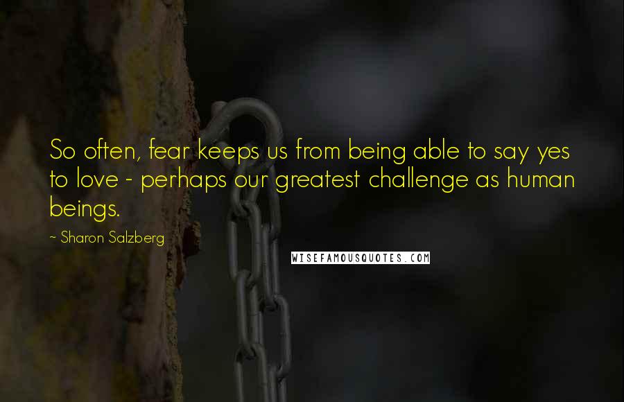 Sharon Salzberg Quotes: So often, fear keeps us from being able to say yes to love - perhaps our greatest challenge as human beings.