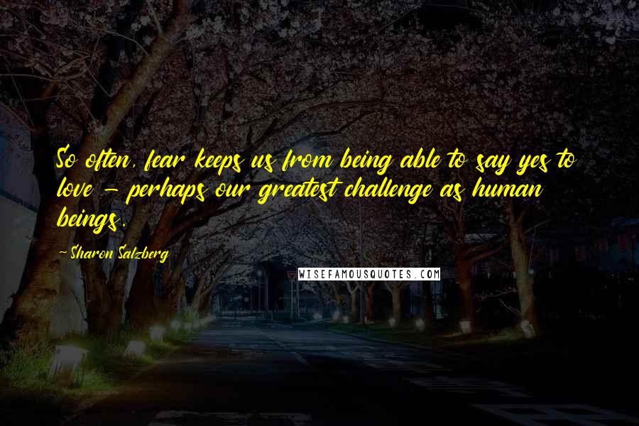 Sharon Salzberg Quotes: So often, fear keeps us from being able to say yes to love - perhaps our greatest challenge as human beings.