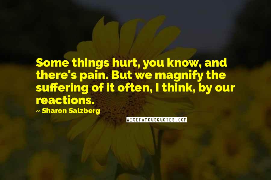Sharon Salzberg Quotes: Some things hurt, you know, and there's pain. But we magnify the suffering of it often, I think, by our reactions.