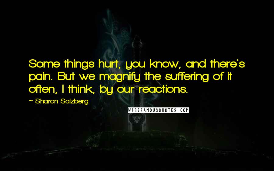 Sharon Salzberg Quotes: Some things hurt, you know, and there's pain. But we magnify the suffering of it often, I think, by our reactions.
