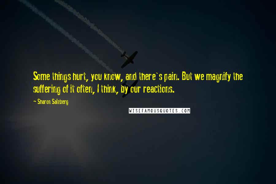 Sharon Salzberg Quotes: Some things hurt, you know, and there's pain. But we magnify the suffering of it often, I think, by our reactions.