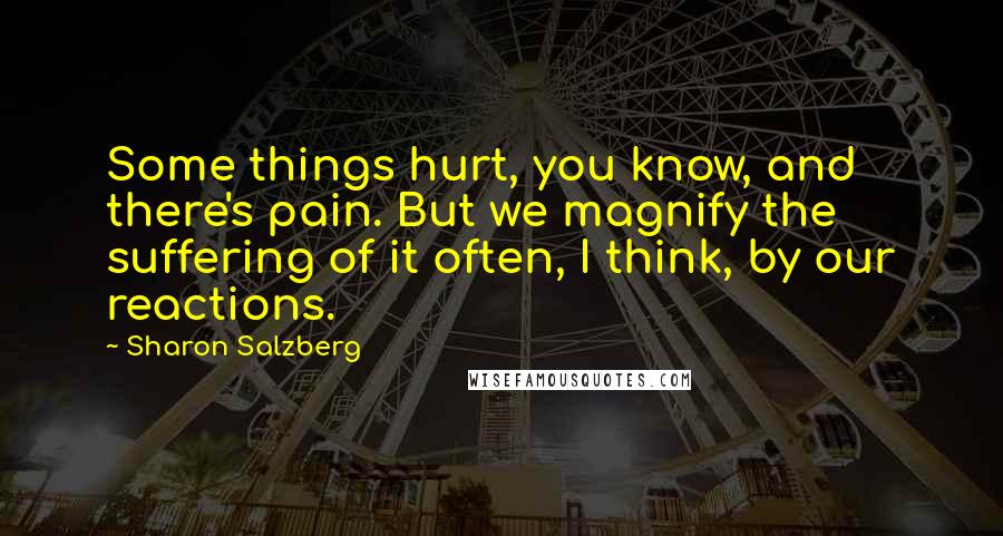 Sharon Salzberg Quotes: Some things hurt, you know, and there's pain. But we magnify the suffering of it often, I think, by our reactions.