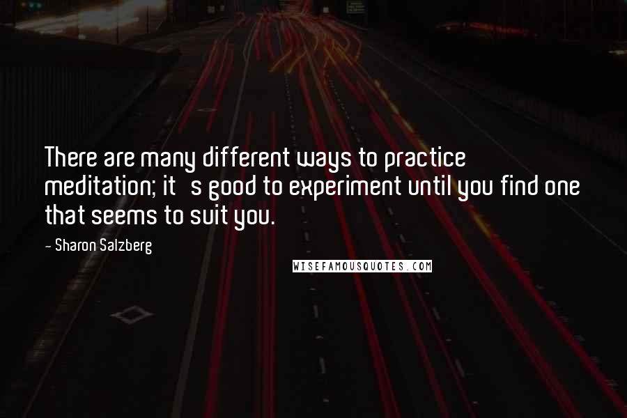 Sharon Salzberg Quotes: There are many different ways to practice meditation; it's good to experiment until you find one that seems to suit you.